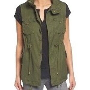 Pleione Army Green Cotton Canvas Sleeveless Vest Size Small